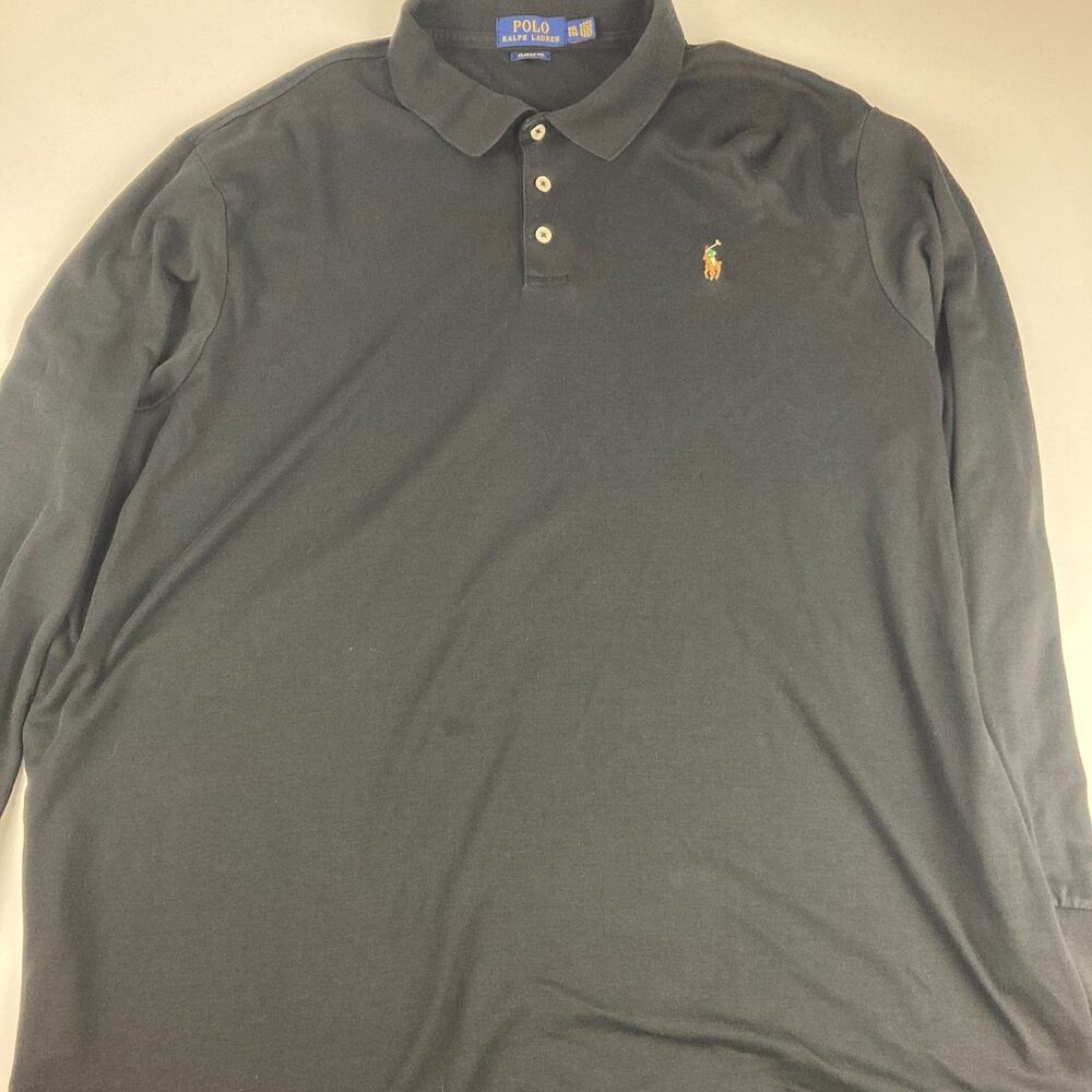 Polo Ralph Lauren Pima Polo Shirt Men's XXL Black Classic Fit Long Sleeve Pony